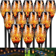 12Pack LED Solar Flame Torch Lights Outdoor Flickering Garden Yard Pathway Lamps