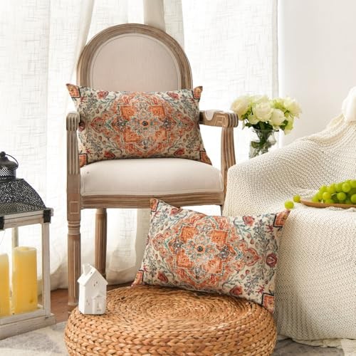 Boho Throw Pillow Covers, 12 x 20 Inch Bohemia 20" x 12" (Pack of 2) Orange gallery