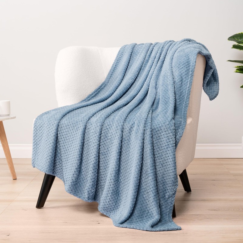 Dusty Blue Throw Blanket for Couch Bed Soft Fleece Throws for Sofa Chair Fuzz... gallery