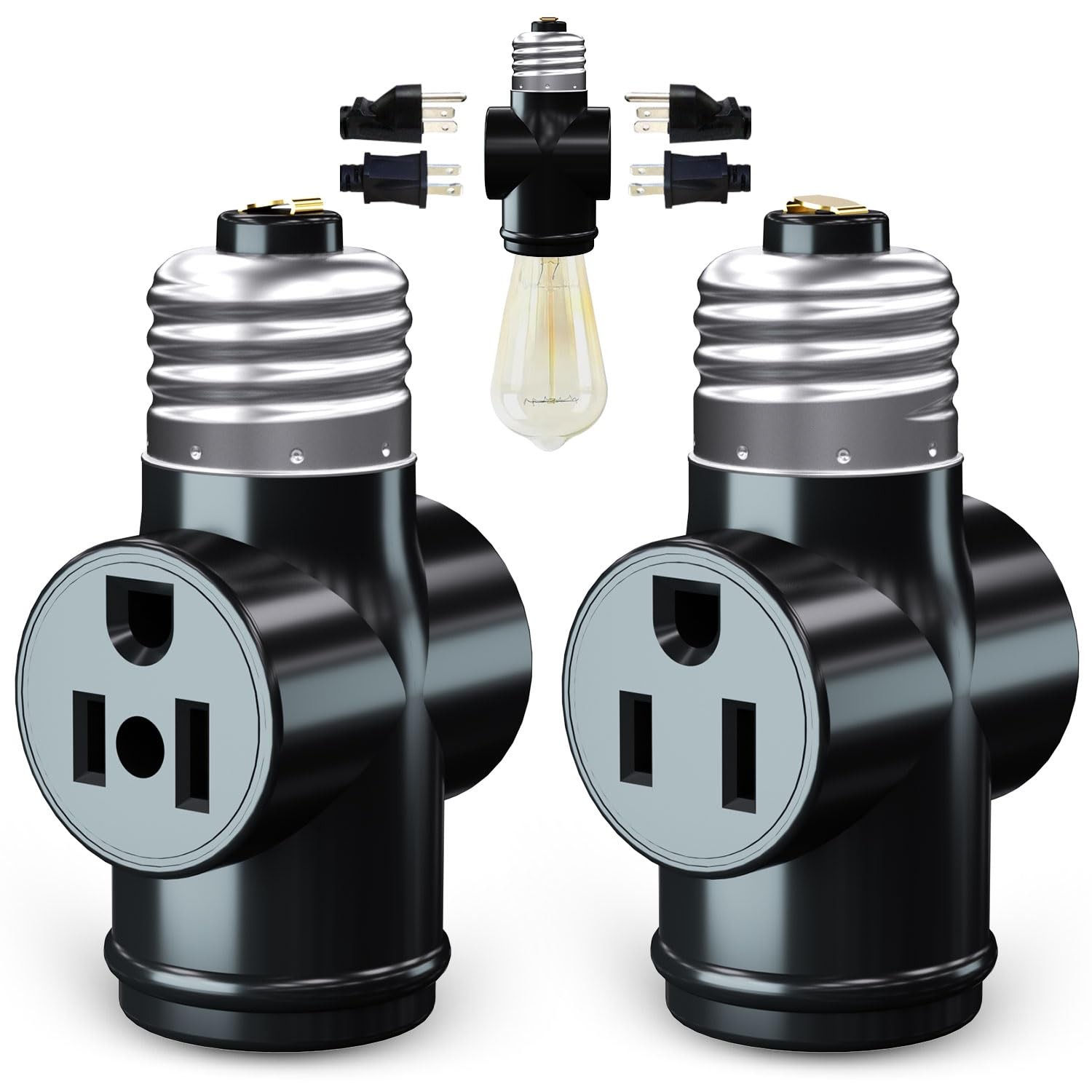 2 Pack Light Socket to Plug Adapter E26 to 3 Prong Outlet Converter for Fixture gallery