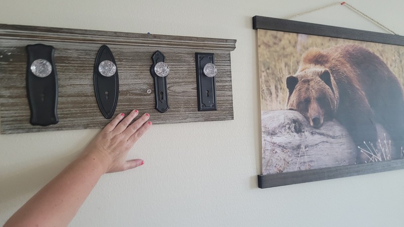 Ashland Wall Mounted Hook Rack 4 Hooks 23in Rustic Farmhouse Brown MDF/Metal gallery