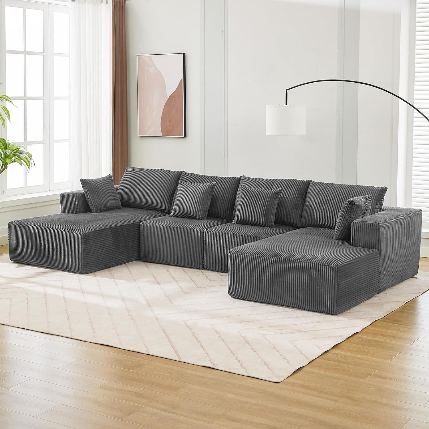 137" Oversized Cloud Sectional Sofa Corduroy U Shape Chaise Living Room Couch gallery
