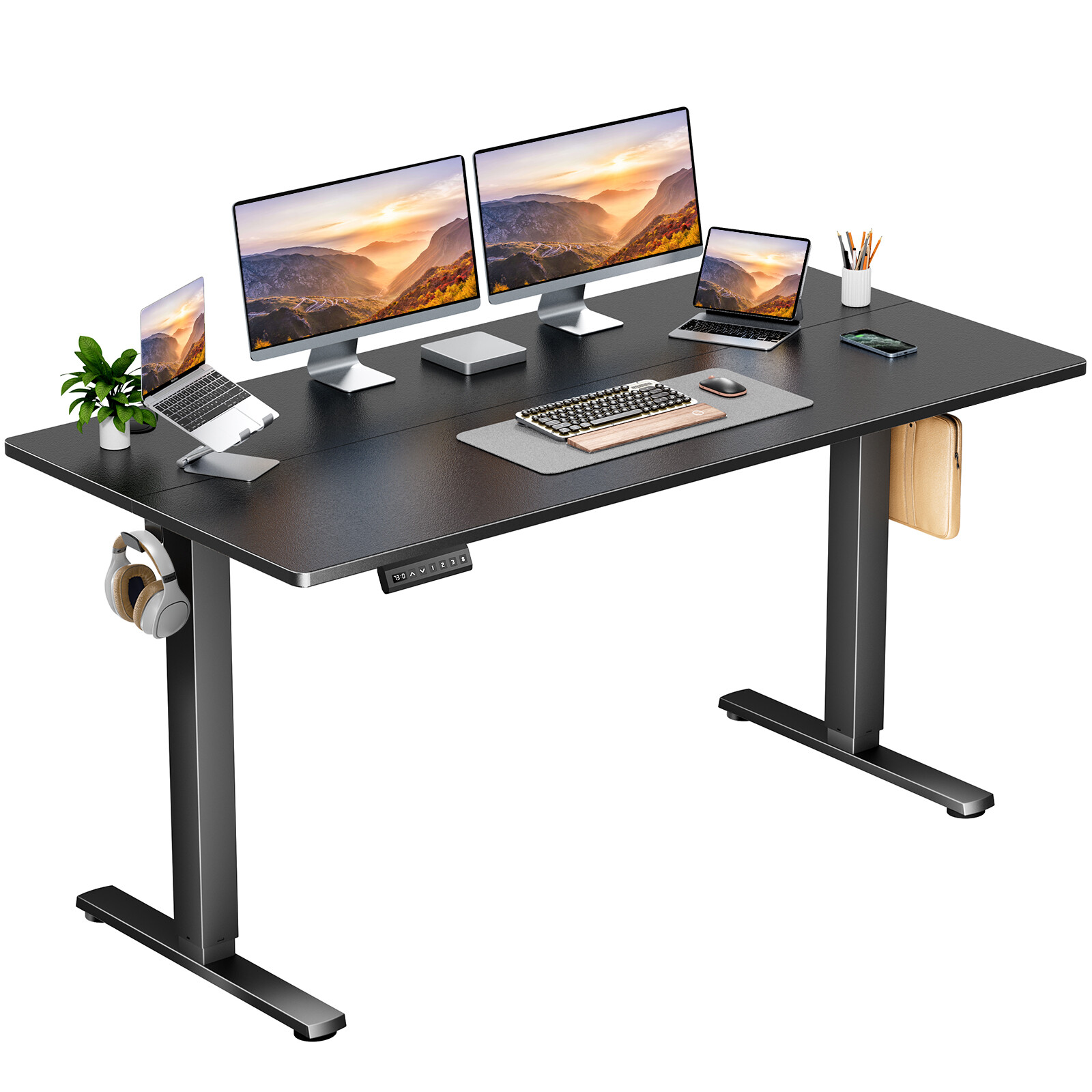 Electric Height Adjustable Standing Computer Desk with Splicing Board, Side Hook gallery