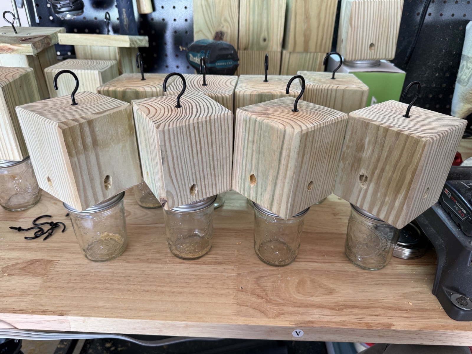 Set Of 2 Handmade Soft Pine Carpenter Bee Traps W/ Jars & Hooks- Free Shipping! gallery