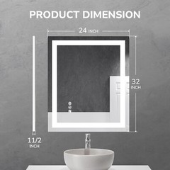Dimmable LED Bathroom Mirror Lighted Touch Vanity Mirror Anti-Fog 3000K-6000K
