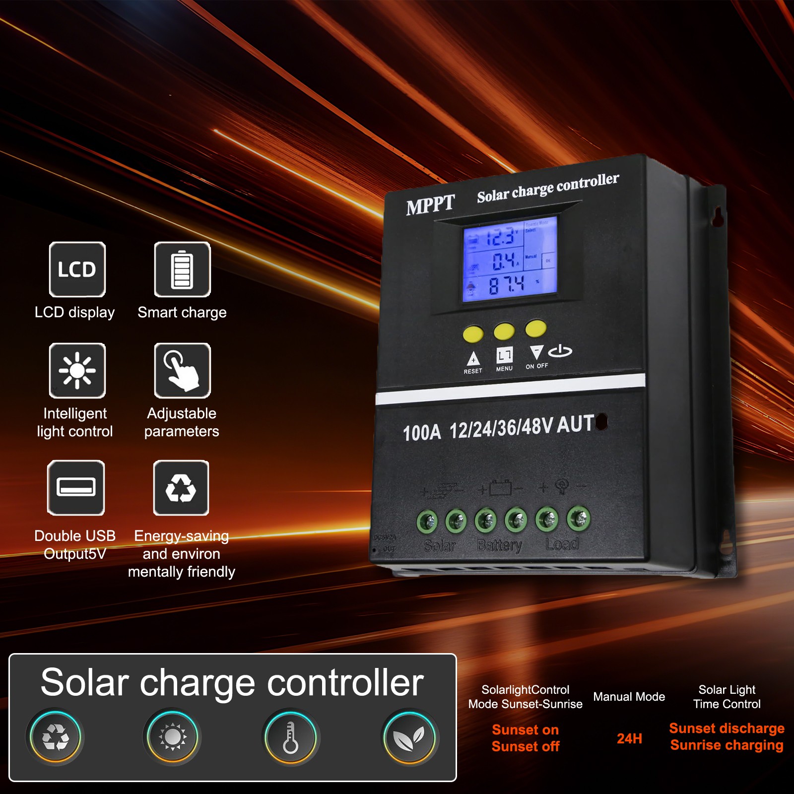 MPPT 100A Solar Charge Controller Tools 12V/24V/36V/48V Battery PV Regulator US gallery