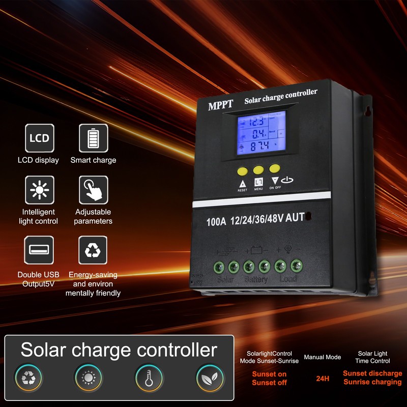 MPPT 100A Solar Charge Controller Tools 12V/24V/36V/48V Battery PV Regulator US gallery