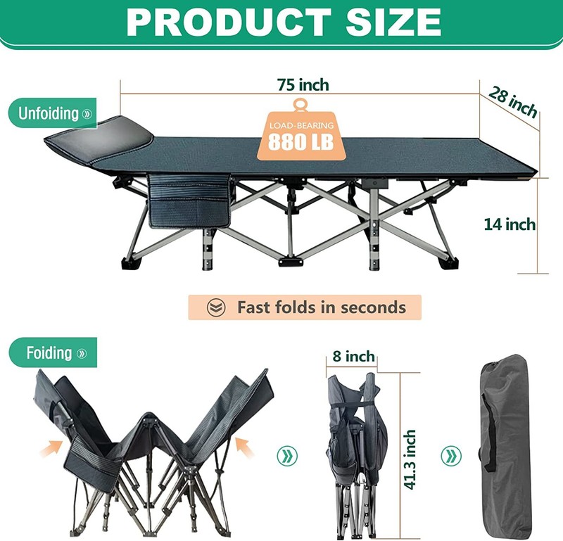 NAIZEA Folding Camping Cot Adjustable Adult Reclining Chaise Lounge Chair w/Mat gallery