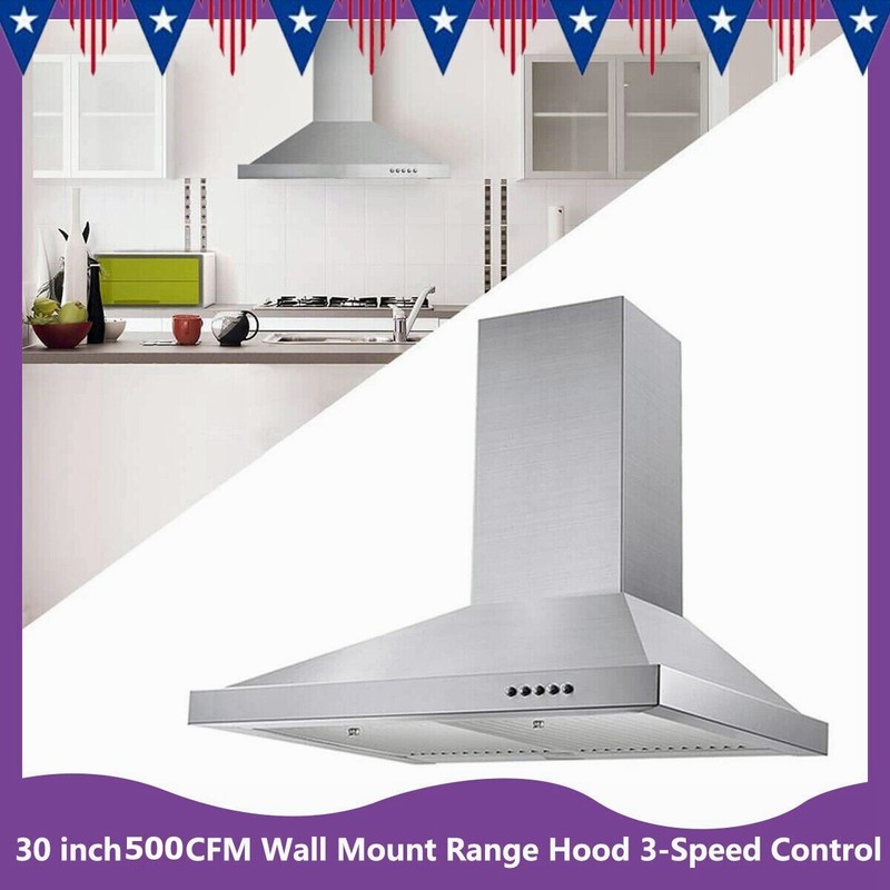 30Inch Kitchen Wall Mount Range Hood Stainless Steel 500CFM LED Light (OPEN BOX) gallery