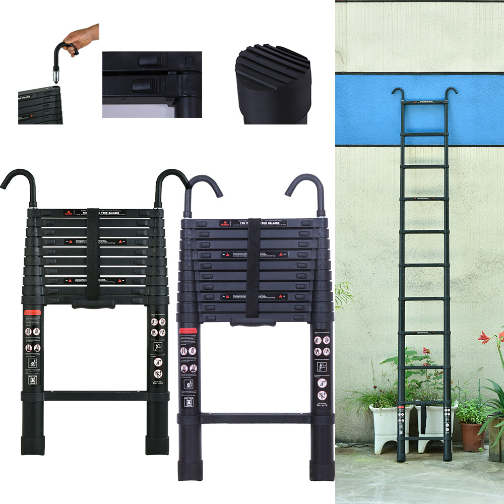 3-6M Aluminum Telescoping Ladder Lightweight with 2 Detachable Roof Hooks EN131 gallery