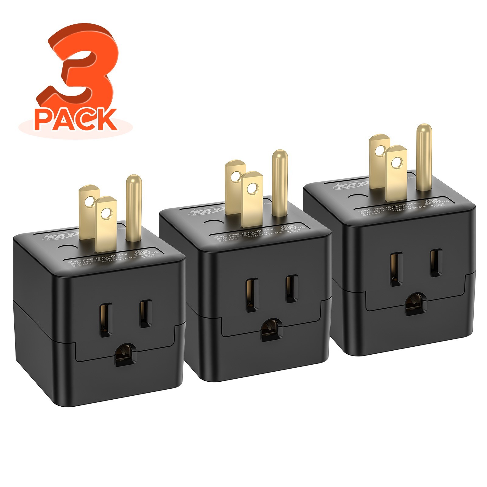 3-PACK Adapter, Multi Plug Wall Outlet Extender, Grounded Wall Tap Power Plug gallery
