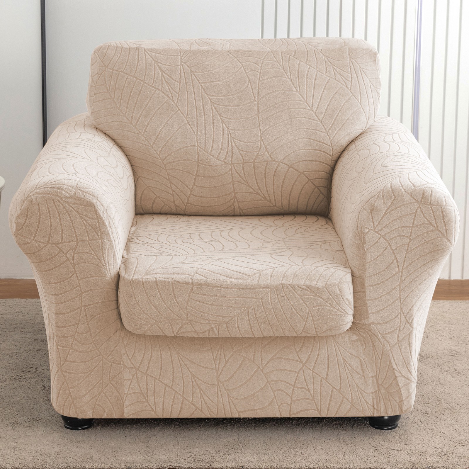 Waterproof non-slip leaf jacquard stretch sofa cover with cushion cover gallery