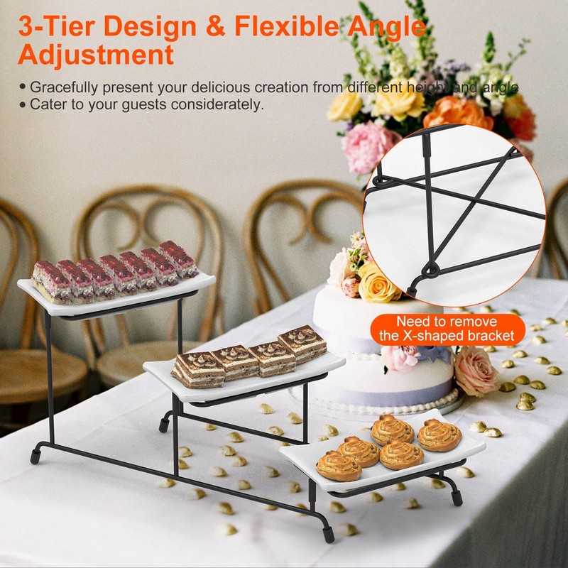 Plastic Serving Tray Dessert Display Stand Dinnerware Rack Platters Metal Stand gallery