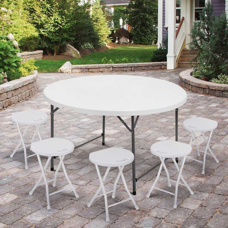 White [4.5 FT ROUND FOLDING TABLE] Outdoor Camping Barbeque Picnic Desk w/Handle gallery