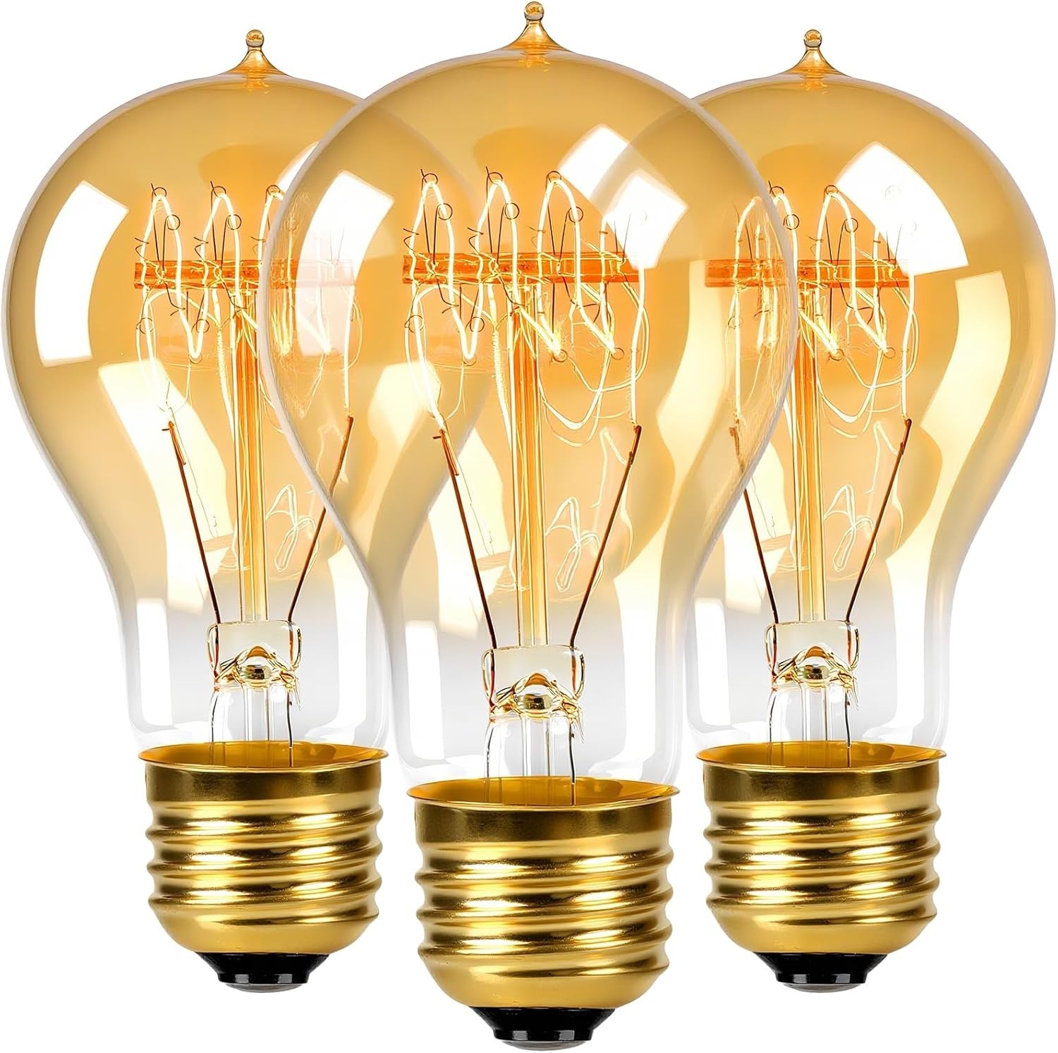 3 Pack A19 Edison Light Bulbs 60W, Warm Amber, E26 Base 60w-3PCS, Amber gallery