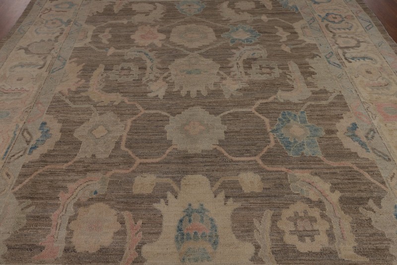 Brown/ Ivory Wool Authentic Oushak Vegetable Dye Turkish Rug 8x10 Handmade gallery