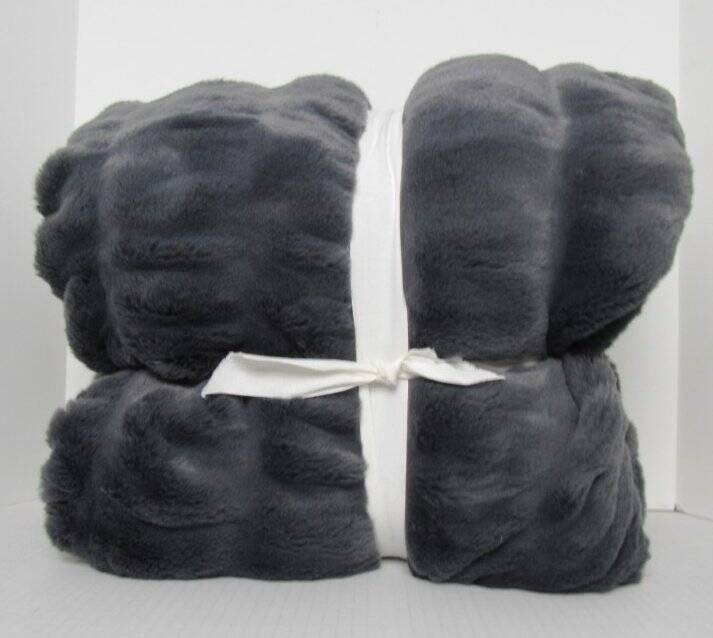 Pottery Barn Faux Fur Ruched Throw, 60"W X 80"L Steel Blue New gallery