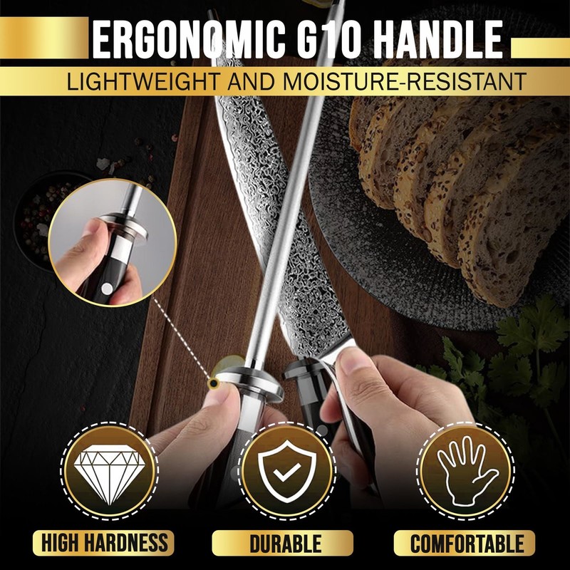 SliceElite 10" Diamond Knife Sharpening Rod – 600 Grit, G10 Handle gallery