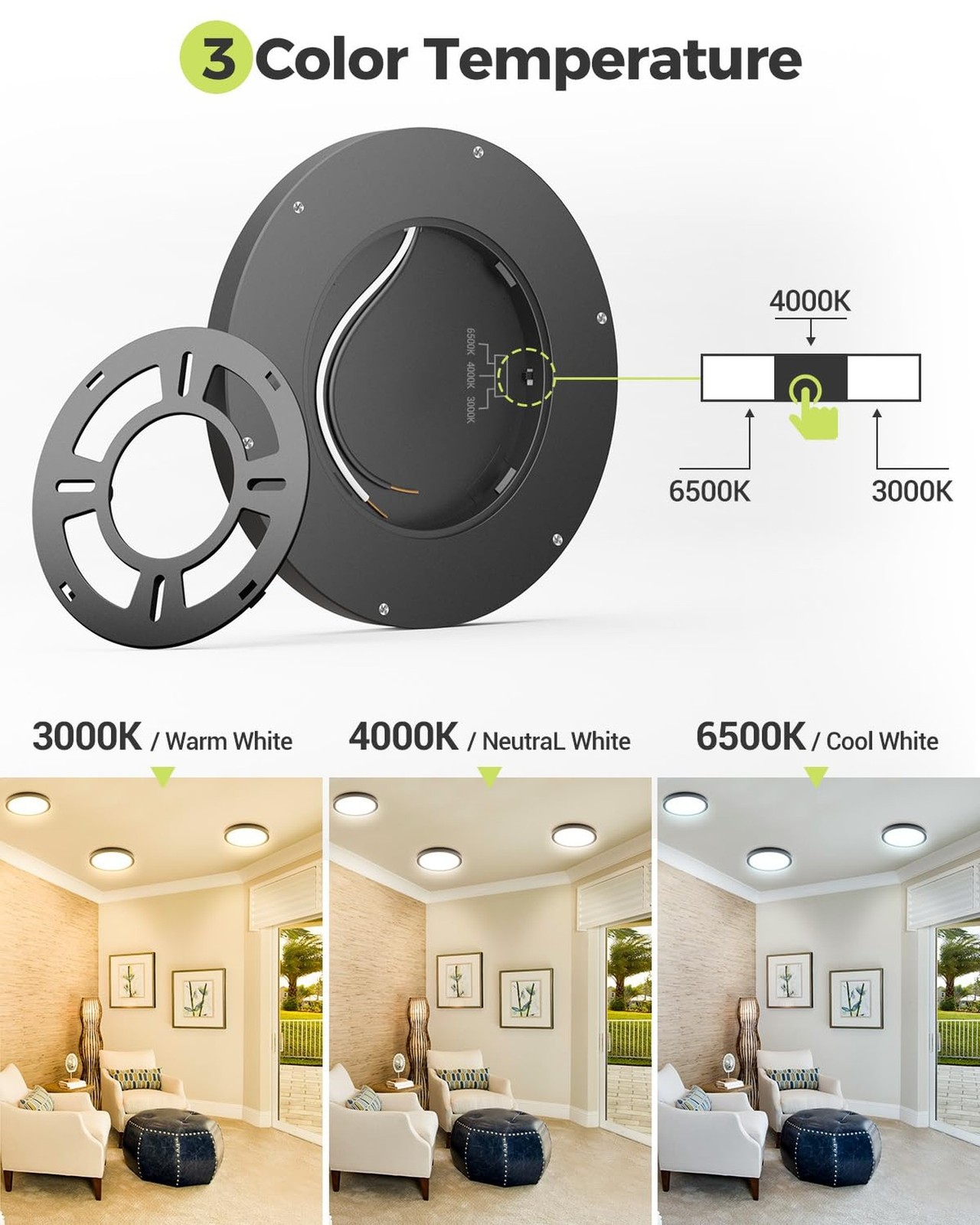 6PACK LED Flush Mount Ceiling Light, 3CCT Selectable 3000K-4000K-6500K & 100W... gallery