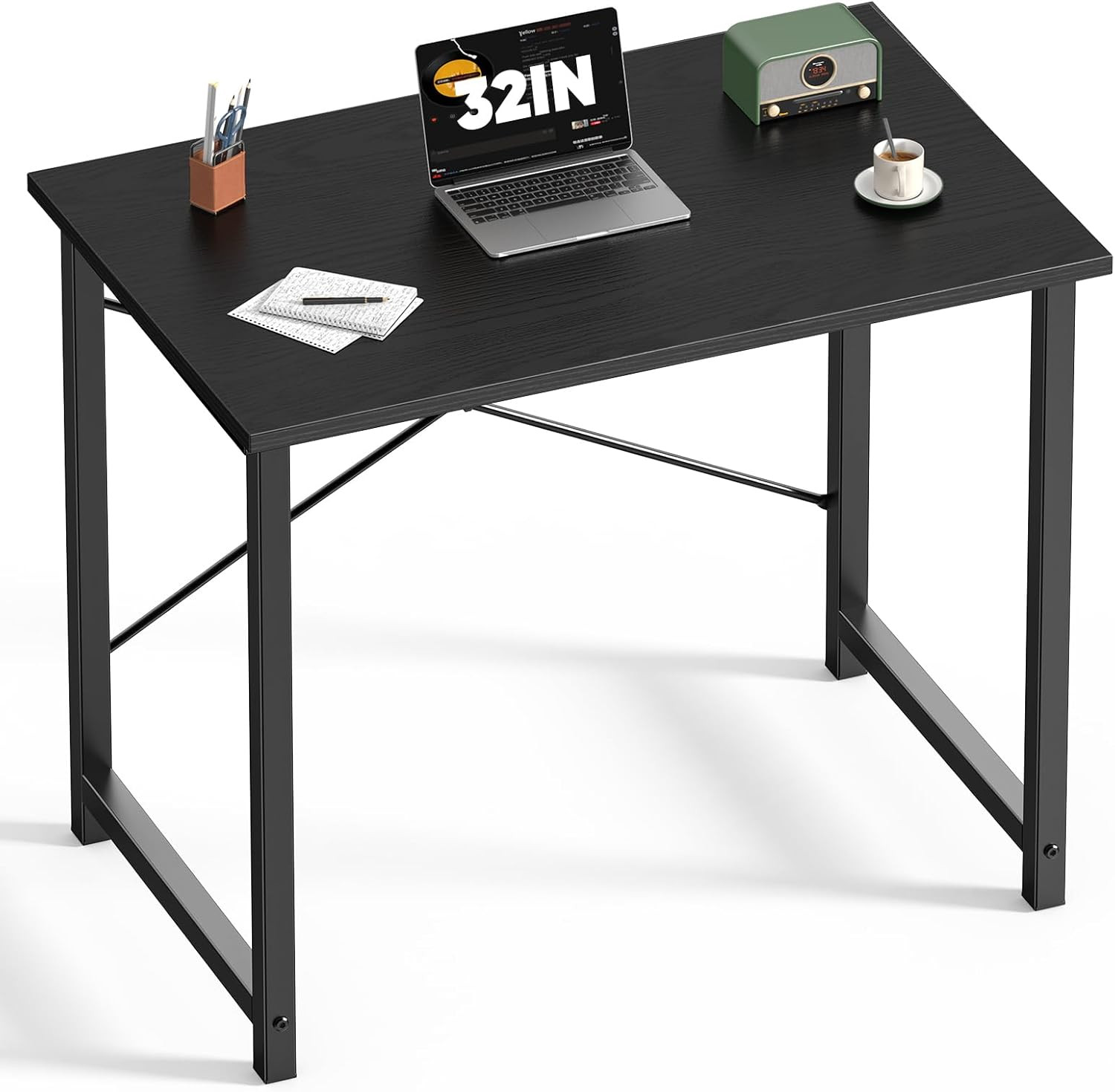 Compact 32" Modern Black Wood Desk - Ideal for Home Office & Study gallery