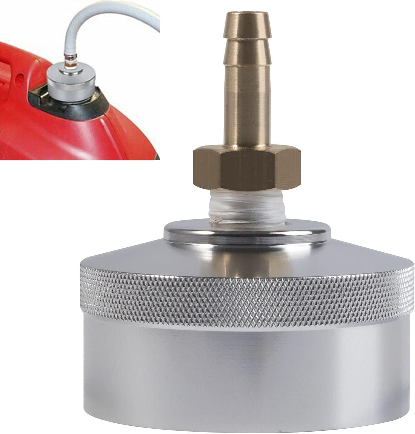 Silver/Red Extended Run Gas Cap with Brass Hose Fitting for Honda Generator gallery