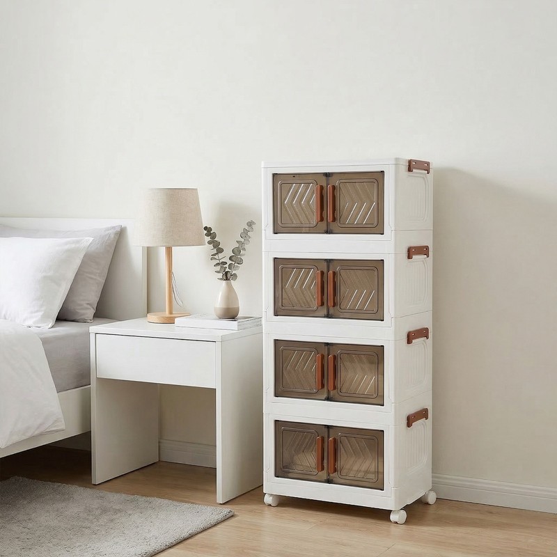 4 Tier Stackable Storage Bins with Lids Doors Wheels Storage Drawer (Clear) gallery
