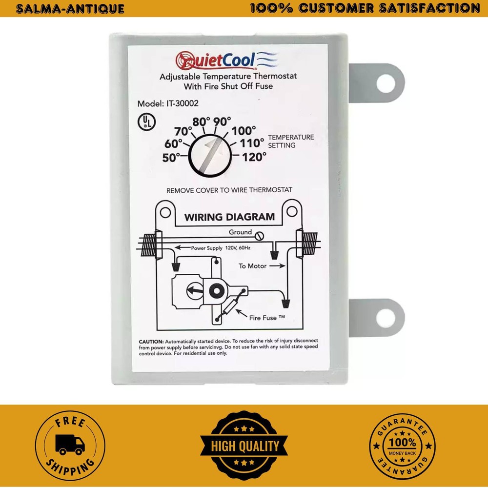 Attic Fan Mechanical Replacement Thermostat with Built-In Fire Safety Shut Off