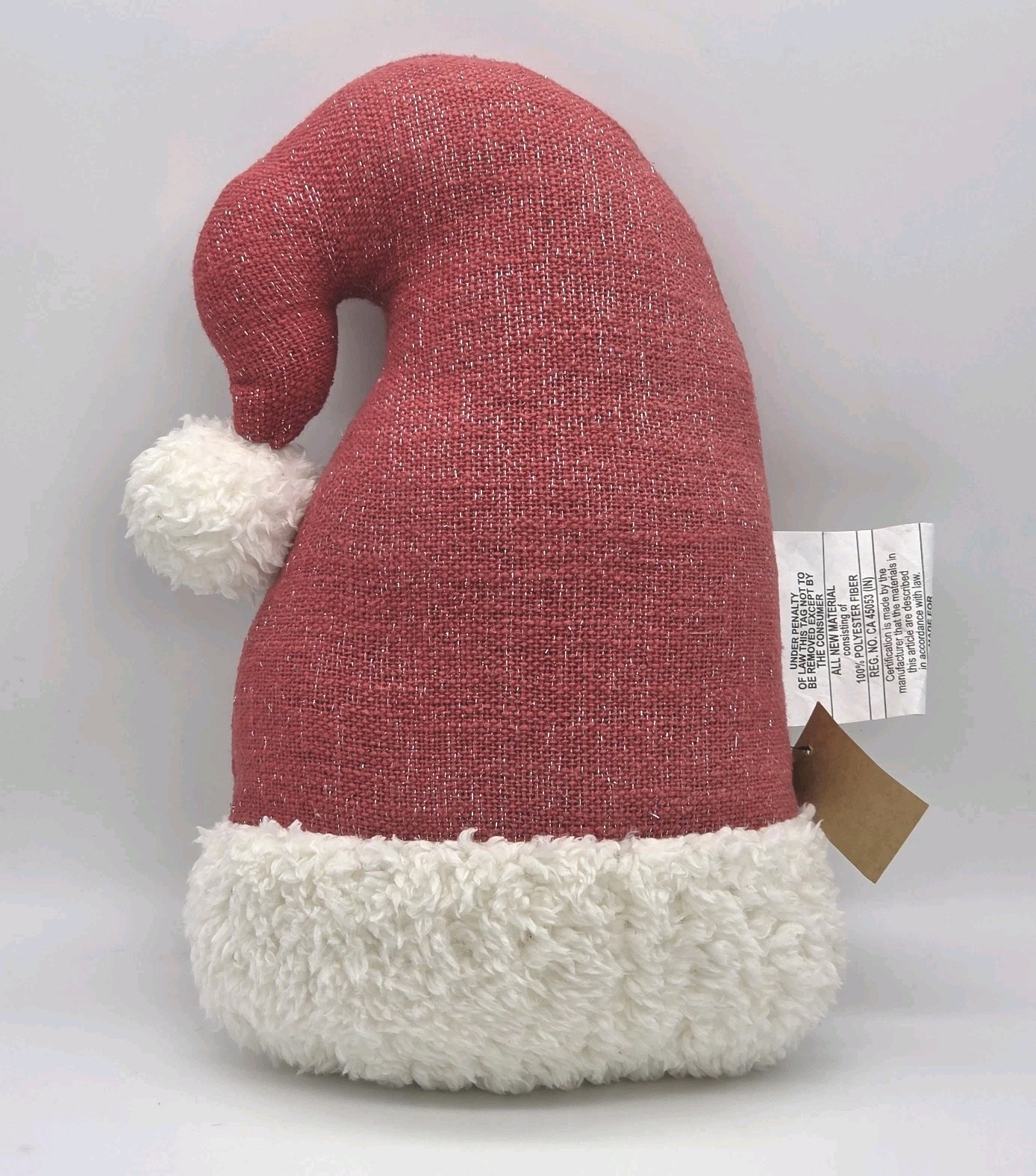 Santa Hat Pillow Red Woven Cotton White Sherpa Christmas Decor 12"L x 9"W gallery