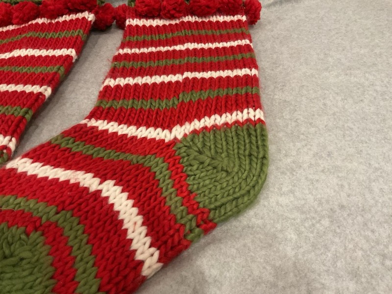 NWT Cracker Barrel Knitted Mistletoe Pom Pom Stockings Christmas Stocking Set 2 gallery