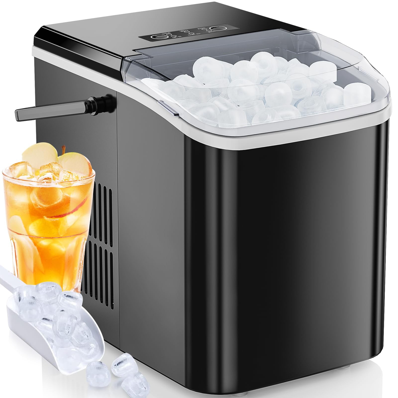 OLIXIS Ice Maker Machine with Handle,26lbs in Handle-26.5Lbs/24H, Sleek Black gallery
