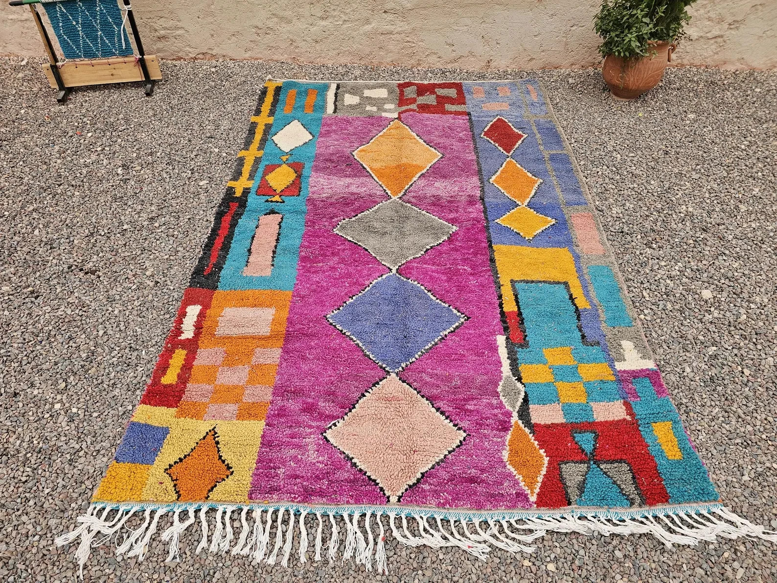 Handmade Moroccan Azilal-Style Rug – Bright Pink Berber Carpet gallery