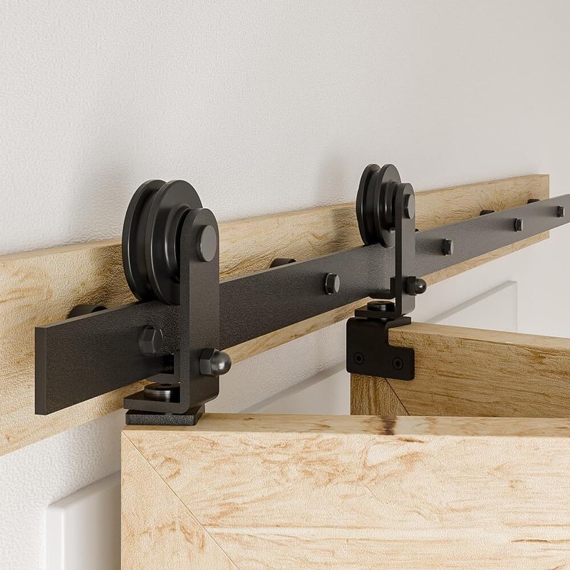 CCJH 2-16FT Top Mount Roller Bifold Sliding Barn Door Hardware Kit Modern Steel gallery