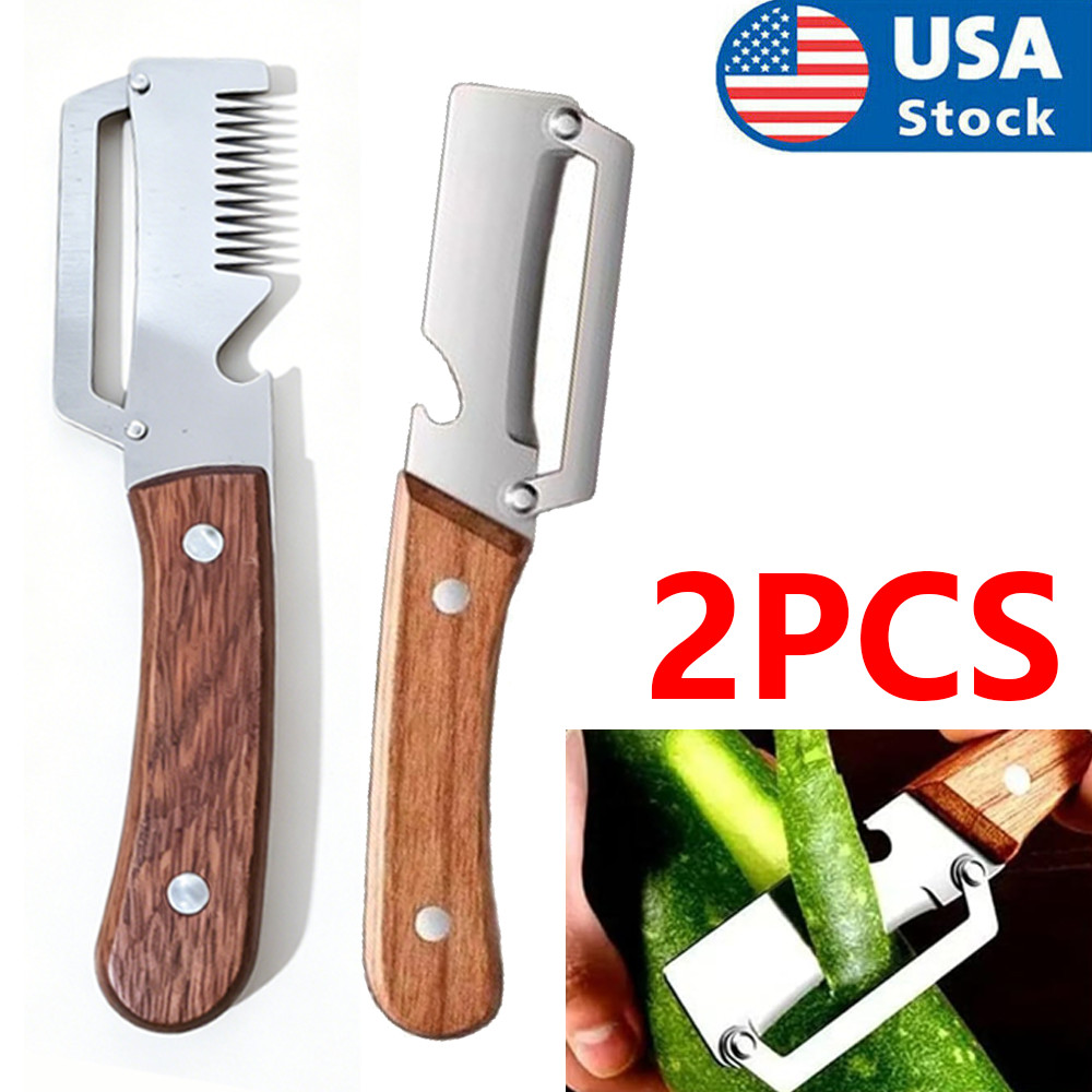 2 PCS 3-in-1 Multi functional Bottle Opener Vegetable Peeler with Wooden Handle gallery