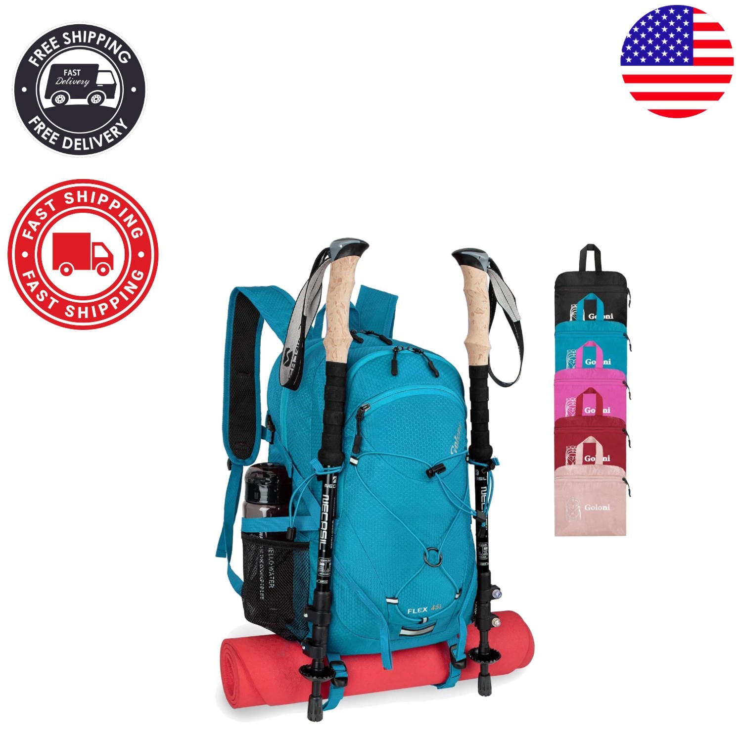 Ultra-Durable 45L Waterproof Hiking Backpack with Rain Cover & Multiple Pockets
