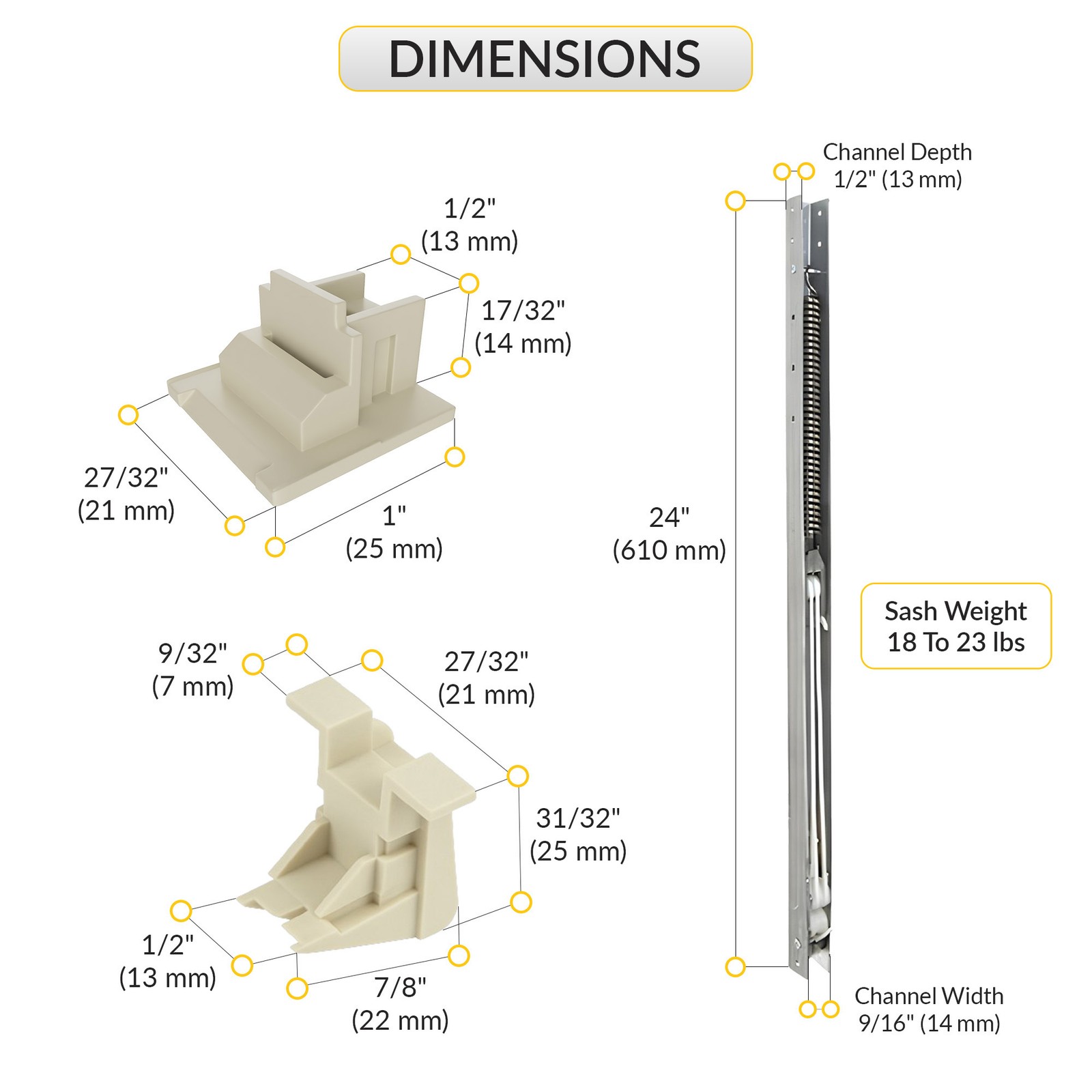 Brixwell Window Channel Balance With Sash Guide 24" L 18 To 23 Lbs Sash Weight gallery
