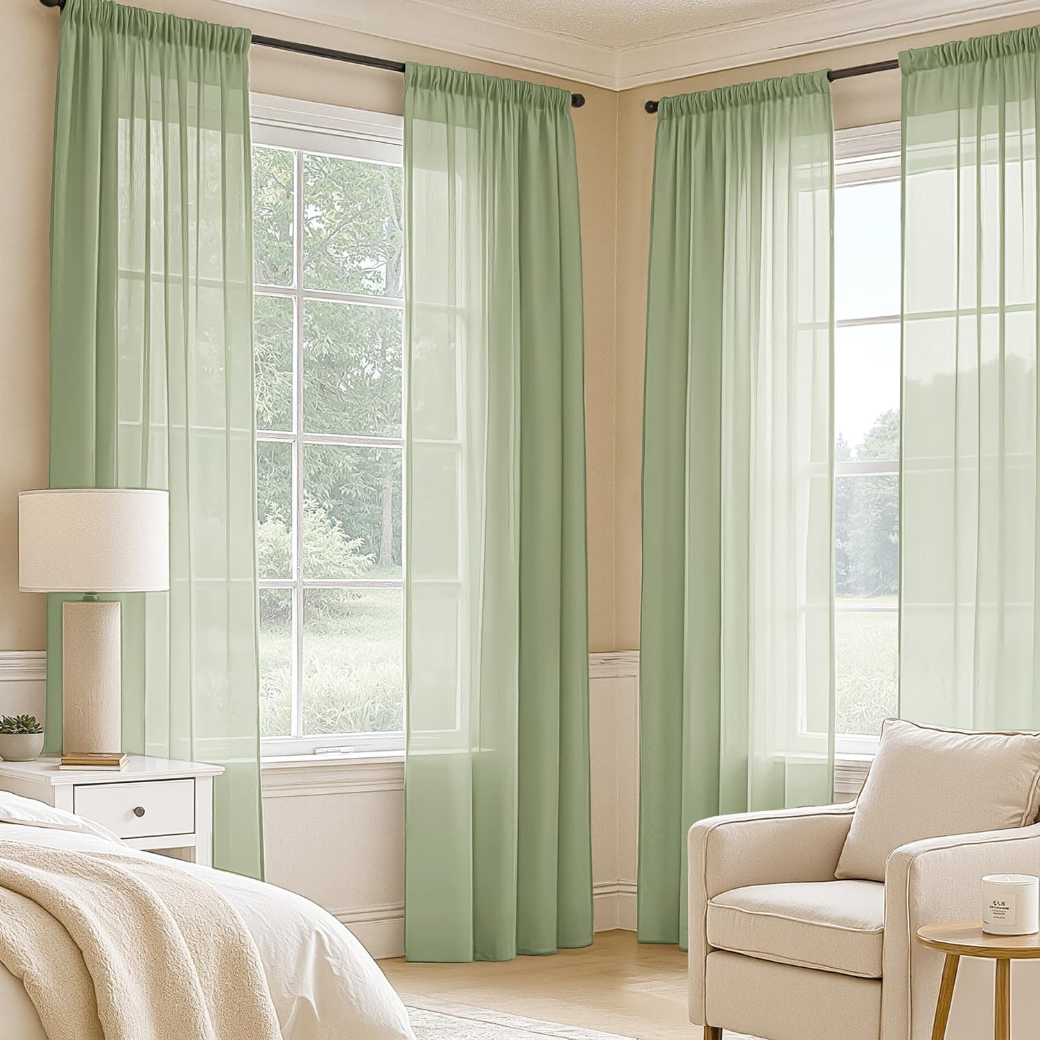 MIULEE Sage Green Sheer Curtains 84 Inches Long, 4 Panels Set, Light Filtering R gallery