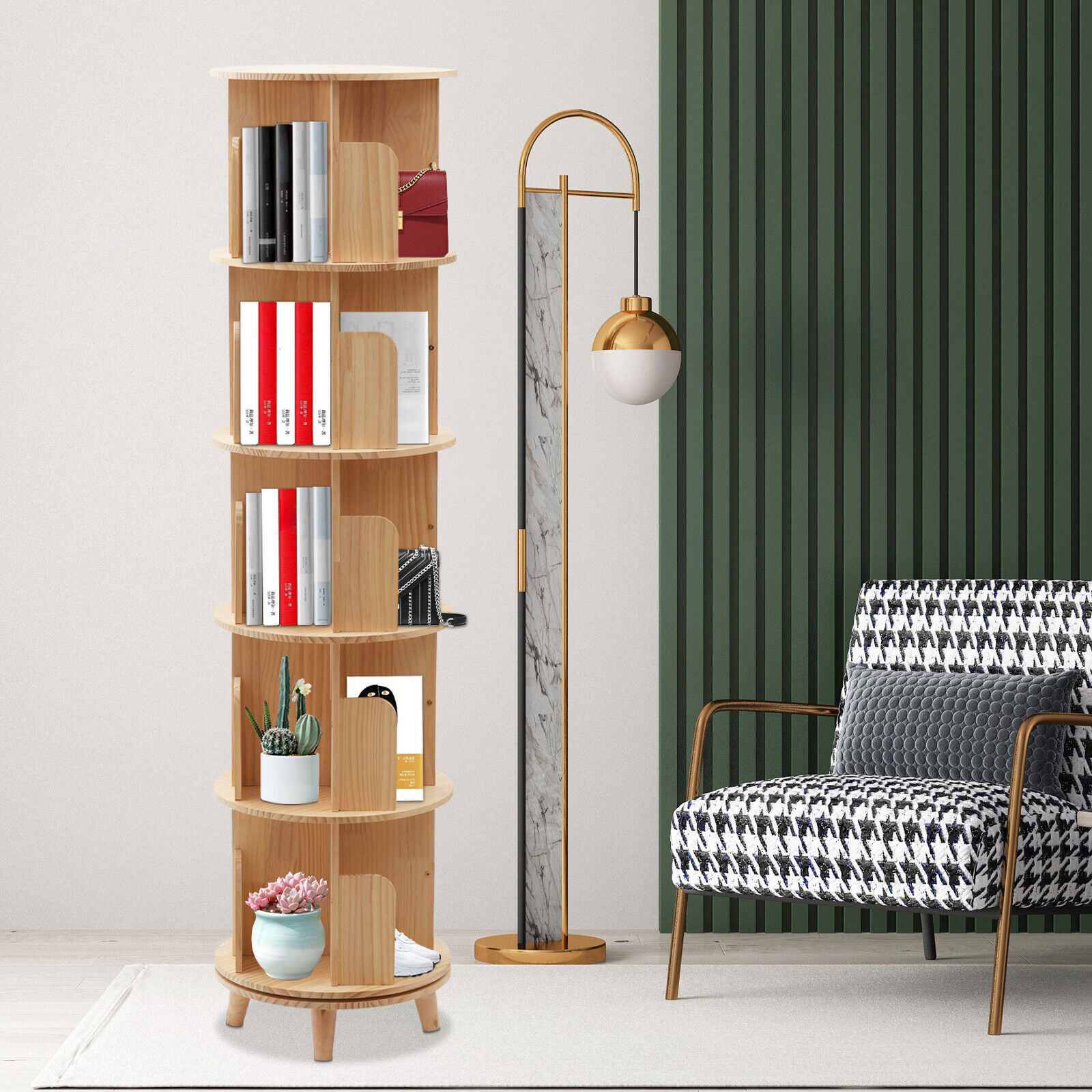 5 Tier 360 Rotating Bookshelf Bookcase Storage Shelf Freestanding Display Rack gallery