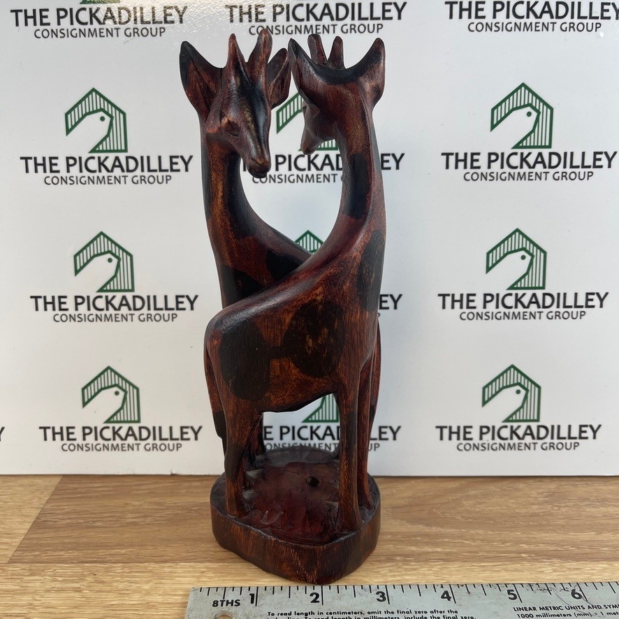 Hand Carved Wood intertwined Giraffes Sculpture African Safari Decor 8.5" gallery