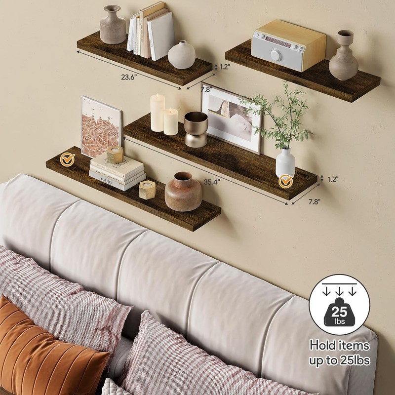 36 Inch Floating Shelves Wall Long Set of 3 Large Deep Wall Shelves Bedroom gallery
