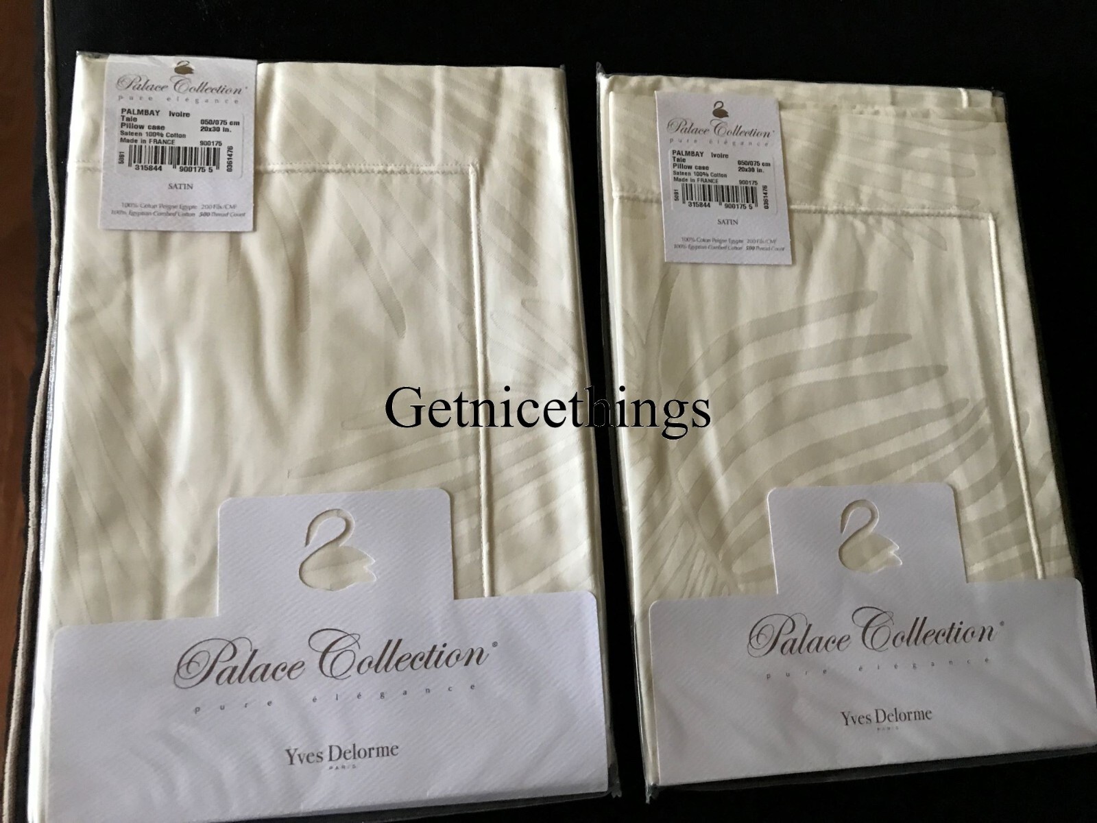 NWT Yves Delorme Palmbay 2 Standard Shams Jacquard Tropical Leaf Reverses Ivory gallery
