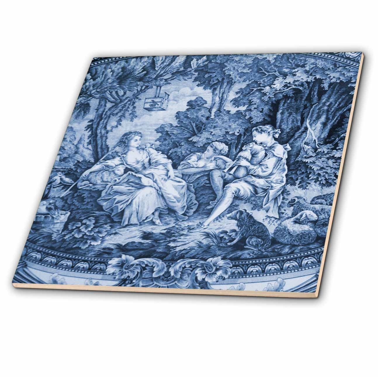 3dRose ct_34728_1 Toile I Ceramic Tile, 4-Inch, French Blue gallery