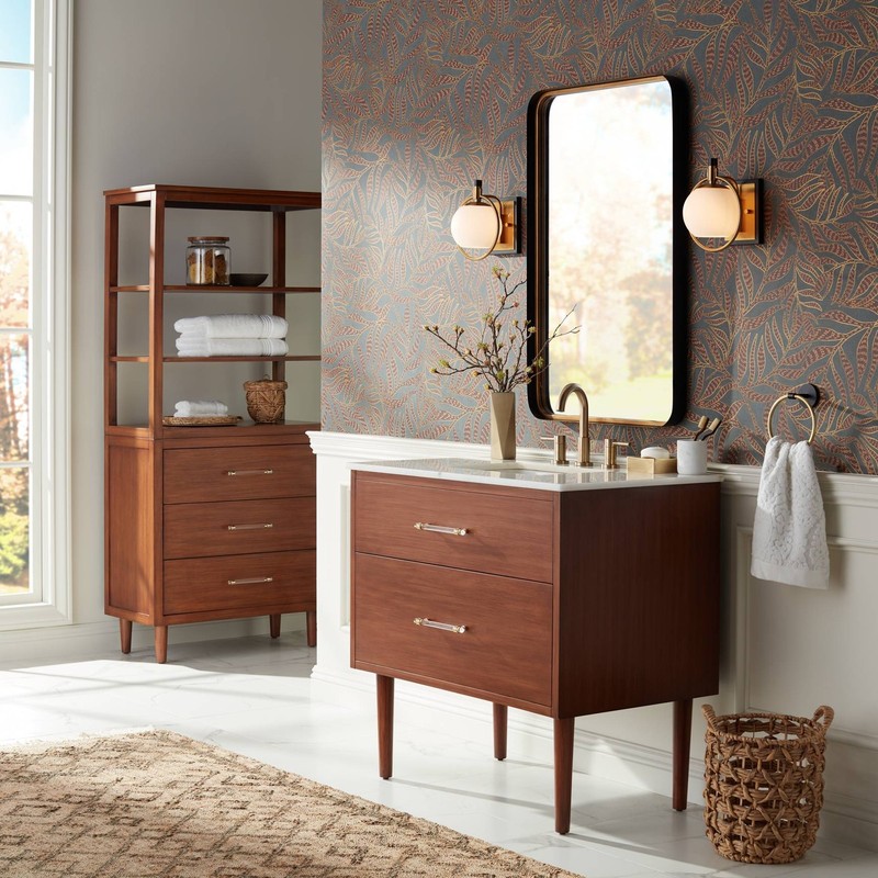 Andi Rectangular Vanity Wall Mirror Modern Beveled Gold Black Frame 24" Wide gallery