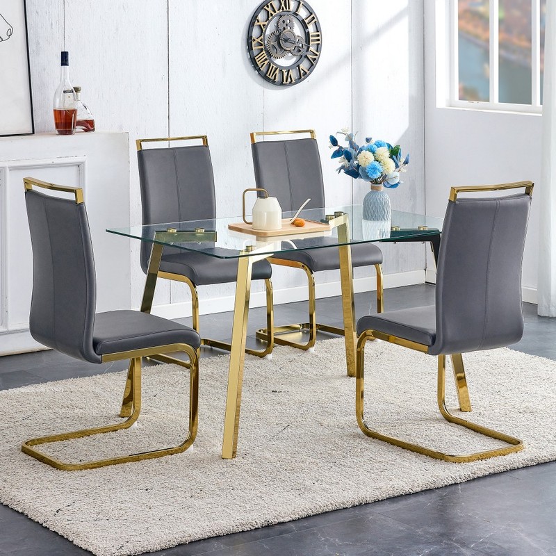 Modern Rectangular Glass Dining Table with Golden Legs 51x31.5x29.5in gallery