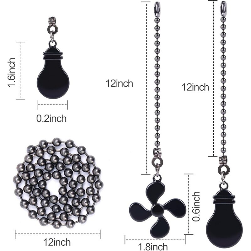 2 Pack Ceiling Fan Pull Chain Extension Set Light Bulb & Fan Icons Heavy Duty US gallery