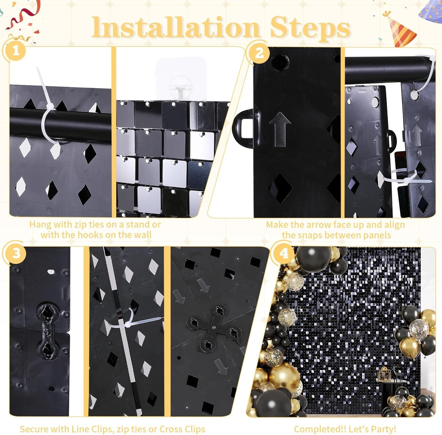Black Shimmer Wall Party Backdrop 6ft x 4ft 24pc Square Sequin Shimmer Backdrop gallery