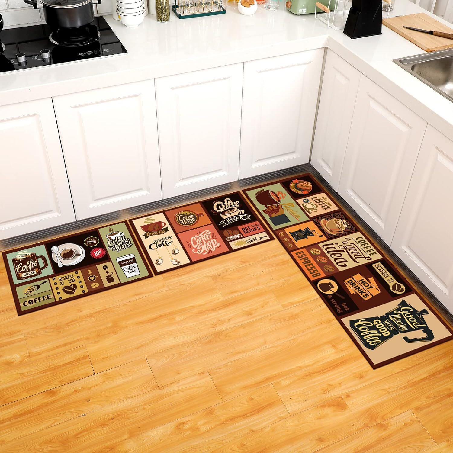 3 Pcs Kitchen Rug Set Non Skid Thick Black Kitchen Rugs and Mats Stain Resist gallery