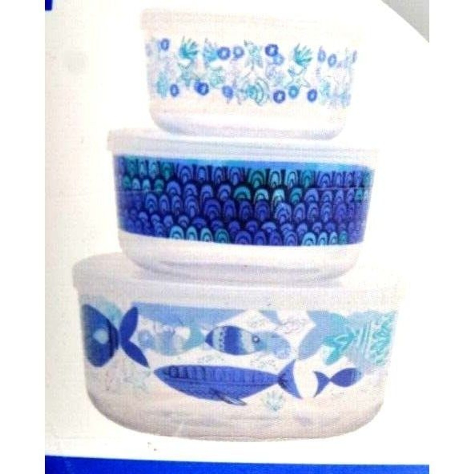 Nautical Fish Nesting Bowls 3-pc Clear Acrylic Plastic Lids BPA Free Gift NEW gallery