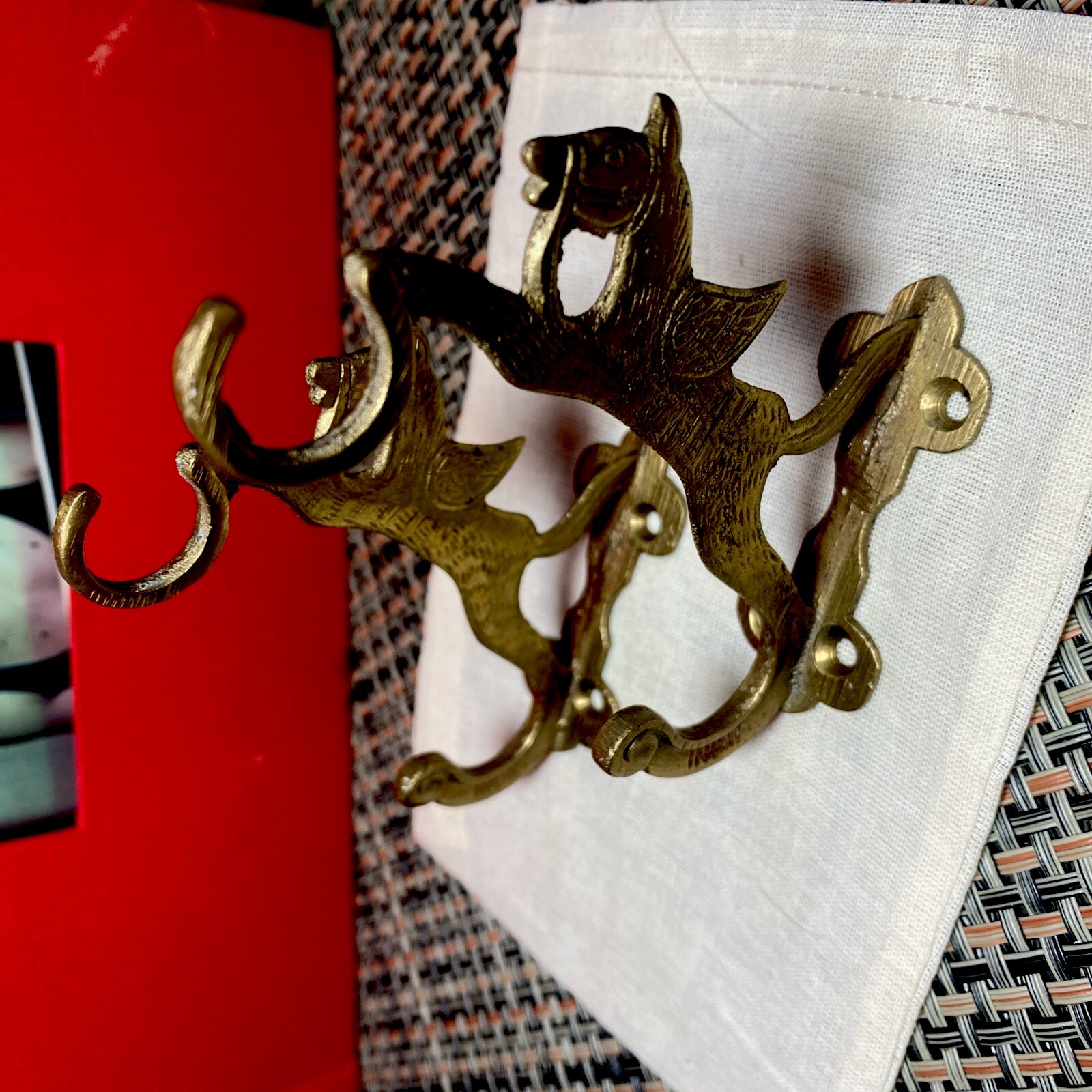 Pegasus Design Set of 2 Decorative Brass Wall Hooks/Hangers India HTF gallery