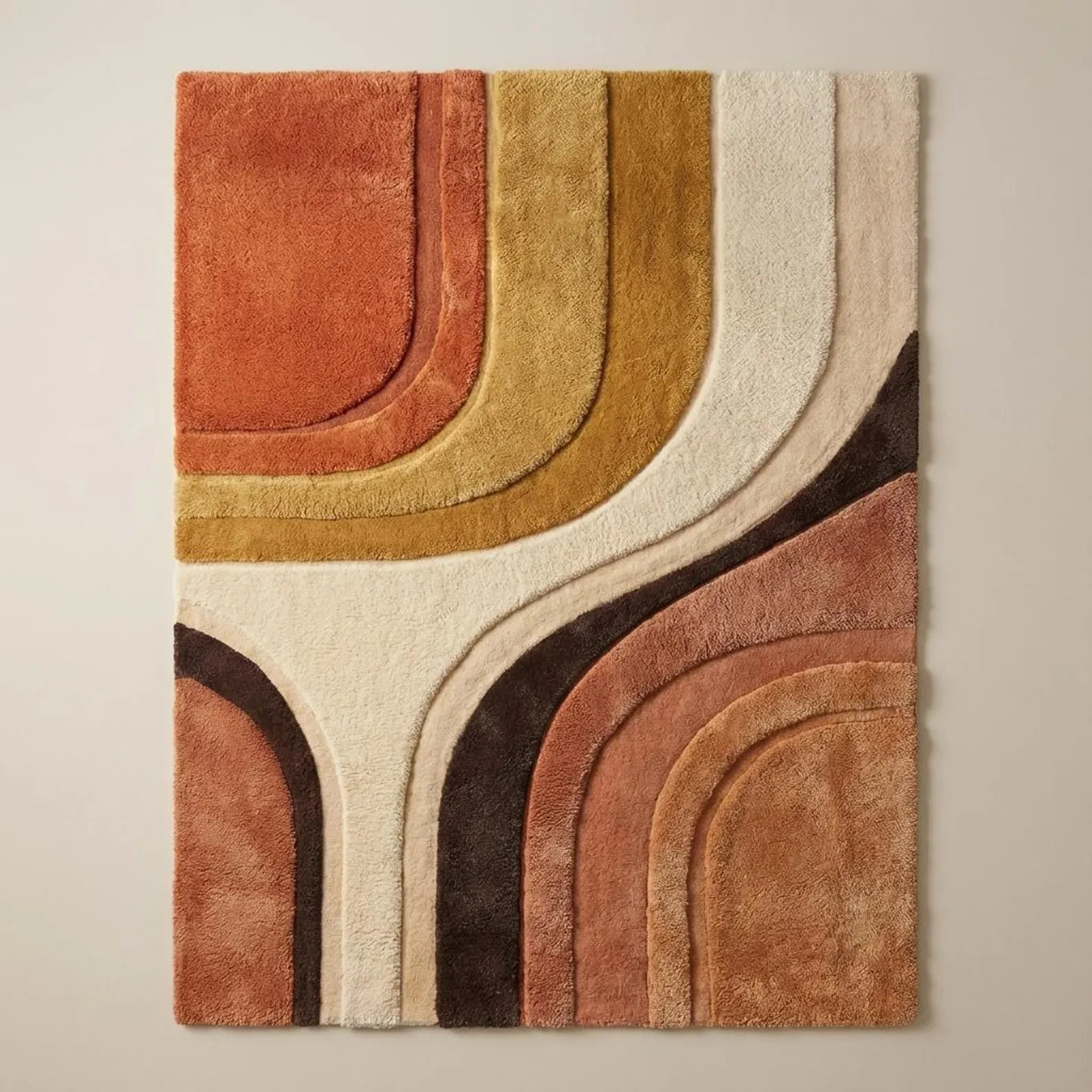 Hand Tufted Abstract Rug 8x10, Mid Century Modern Carpet, Geometric Rust gallery