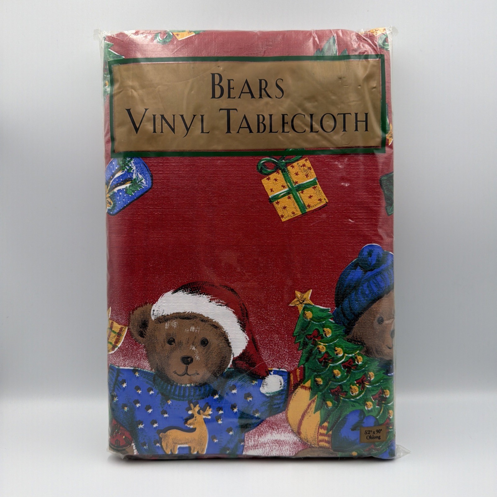 Vintage Christmas Bears In Sweaters Vinyl Tablecloth 52” x 90” Rectangle Red gallery